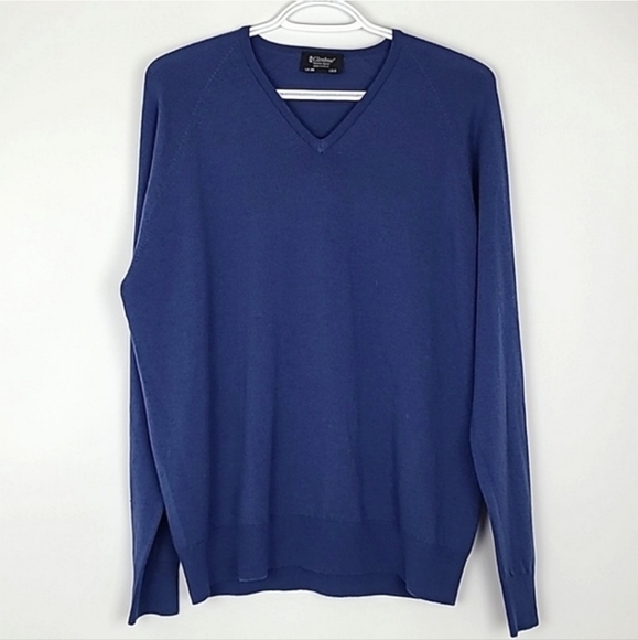 Glenbrae Men's Blue Merino Spirol V Neck Pullover Sweater  Made in UK Size Small - Picture 1 of 13